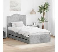 Teenpull Gray Concrete Bed Frame 90 x 190 cm Engineered Wood Bed somier Base lecho cabecero Estructura colchón Dormitorio Descanso with 6 Drawers Platform Storage for Indoor Use