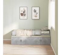 Teenpull Gray Concrete Bed Frame with Drawer, 90 x 200 cm, Plywood Structure, slatted Base, Storage Solution for Bedroom, Single Mattress Support, Modern Space-Saving Design