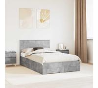 Teenpull Gray Concrete Bed Frame with Headboard, 120 x 190 cm Wooden Structure, Slatted Base, Drawer Storage, Compact Bedroom Solution for One Person, Easy-Clean Design, Home Assembly