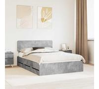 Teenpull Gray Concrete Bed Frame with Headboard, 140 x 200 cm Mattress Size, Wooden Platform Base with Hidden Drawer Storage, Fixed Slatted Support, Indoor Bedroom Use