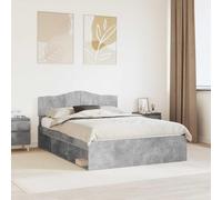 Teenpull Gray Concrete Bed Frame with Headboard 150 x 200 cm, Wooden Platform Base, Slat Support, Solid Pine and Engineered Wood, Bedroom for Adult Guest Room Home