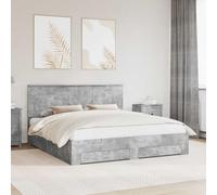 Teenpull Gray Concrete Bed Frame with Headboard, 180 x 200 cm, Engineered Wood Platform Bed with slats, Storage Drawers, Bedroom Support for Adult Sleeping Comfort
