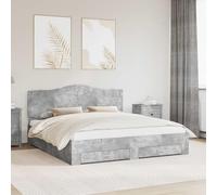 Teenpull Gray Concrete Bed Frame with Headboard, 180 x 200 cm Super King, Engineered Wood, slatted Base, Storage Drawer, Easy Assembly for Modern Bedroom Space Saving Comfort