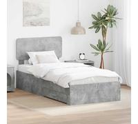 Teenpull Gray Concrete Bed Frame with Headboard 90 x 190 cm Engineered Wood, slatted Base, Drawer Storage, Compact Single Size for Bedroom, Daily Rest, Easy Assembly and Space Saving
