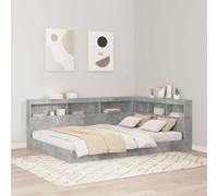 Teenpull Gray Concrete Bed Frame with Shelf Headboard, 140 x 200 cm, Plywood and Melamine Slat Support, Space Saving L Shape for Bedroom, Guest Room Storage and Nightly Reading