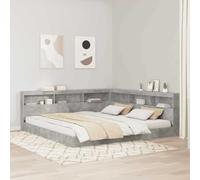 Teenpull Gray Concrete Bed Frame with Shelf headboard, Plywood and Melamine, L Shape Design, 180 x 200 cm Sleeping Area, slatted Base, Space Saving Storage for Guest Bedroom