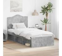 Teenpull Gray Concrete Bed Frame with Solid Pine headboard, 90 x 190 cm Single Short Bed Base, slatted Support, Modern Bedroom Platform for Adult, Child, Guest Room, Easy Care and Stable Sleep