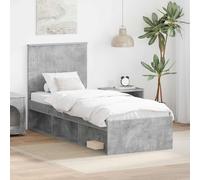 Teenpull Gray Concrete Bed Frame with Solid Pine Headboard, Slatted Support, 75 x 190 cm Size, Modern Bedroom Base for One Person, Easy Clean Finish and Stable Sleep Comfort