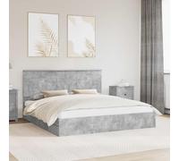 Teenpull Gray Concrete Bed Frame with Storage, upholstered headboard, Engineered Wood Platform Base, slatted Support, 200 x 200 cm Emperor Mattress fit, 2 Drawers, Modern Bedroom