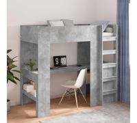 Teenpull Gray Concrete Loft Bed Frame with Desk, Engineered Wood Structure, slatted Support, Safety Rail, Ladder, Shelves, Space Saving Design for Small Bedroom, Study, and Daily Use