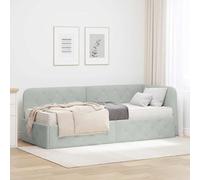 Teenpull Gray Corner Bed Frame 80 x 200 cm Velvet Upholstered L Shape Space Saving Bed with Reversible Headboard, Slatted Support, for Bedroom Sofa Daybed Indoor Use