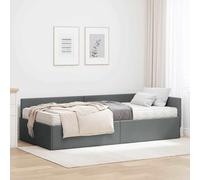 Teenpull Gray Corner Bed Frame with Mattress, 2 Piece Set, Breathable Fabric, Plywood Structure, 90 x 200 cm, Padded Headboard, Slatted Platform for Bedroom Rest and Everyday Comfort
