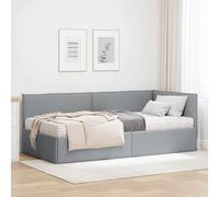 Teenpull Gray Corner Bed Frame with Mattress, Velvet upholstered Base, Plywood Structure, Soft Touch headboard, 204 x 104 x 74 cm for Bedroom, Indoor Rest and Space Saving Comfort