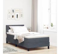 Teenpull Gray Dark Box Spring Bed 100 x 200 cm Velvet Upholstered Bed Frame with Adjustable Headboard, Wooden Slats, Support, Indoor Bedroom Comfort for Adult Dormitory Rest and Daily Sleep