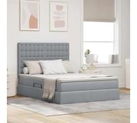 Teenpull Gray LED Storage Bed Frame with Mattress 140 x 200 cm, Lift-up Gas Mechanism, Adjustable headboard, USB Lights, underbed Storage, Medium Firmness, for Two, Indoor Bedroom Use