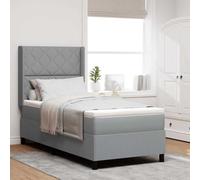 Teenpull Gray Light Box Spring Bed with upholstered headboard, 200 x 100 cm Mattress, Fixed Base, Adjustable Height, Indoor Bedroom Use, Polyester Fabric, Durable Frame, Single Sleeper Comfort