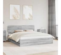 Teenpull Gray Sonoma Bed Frame with Drawer, Engineered Wood Platform Bed for 180 x 200 cm Mattress, Adjustable headboard, Fixed slats, Hidden Storage, Indoor Bedroom Use for Two Adults