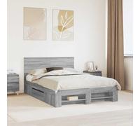 Teenpull Gray Sonoma Bed Frame with Headboard, 150 x 200 cm, Engineered Wood, Durable Inner Bedroom Base for Sleep, Read, and Guest Rooms, Easy Clean Surface, Modern Minimal Design