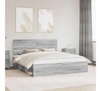 Teenpull Gray Sonoma Bed Frame with Solid Pine headboard, 200 x 200 cm Emperor Mattress Size, slatted Base, Durable Wooden Structure for Bedroom Comfort, Easy-Clean Finish, 200 kg Support
