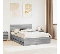 Teenpull Gray Sonoma Engineered Wood Bed Frame 140 x 200 cm with Headboard, Slatted Base, 6 Drawers, Platform Storage for Bedroom, Indoor Use, Easy Assembly, 200 kg Capacity