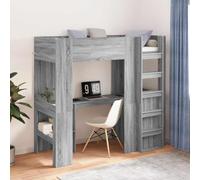 Teenpull Gray Sonoma Loft Bed Frame with Desk, Engineered Wood, slats, Safety Rail, Ladder, and Shelves for Small Bedroom, Student Room, Home Office, Space Saving Design, Fits 75 x 190 cm Mattress