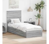 Teenpull Gray Sonoma Storage Bed Frame with Headboard and Drawer, Engineered Wood, Slatted Base, 75 x 190 cm, Space Saving Platform for Bedroom, Easy Assembly, 1 Person, 100 kg Capacity