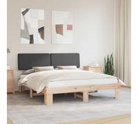 Teenpull Gray Upholstered Bed Frame, Solid Pine Platform Base with Slatted Support, Removable Washable Headboard Cover, Super King 180 x 200 cm, Easy Assembly for Bedroom Rest