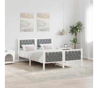 Teenpull Gray Upholstered Bed Frame with Headboard, Pine Wood Slat Base, 140 x 190 cm Mattress Size, 200 kg Capacity, Easy Assembly, for Bedroom Comfort and Everyday Rest