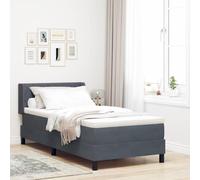 Teenpull Gray upholstered Box Spring Bed 90 x 200 cm Manual Adjustable headboard, Wooden Frame, Medium Firm Mattress, Durable Indoor Bedroom Sleep Support