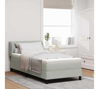 Teenpull Gray upholstered Box Spring Bed 90 x 200 cm with Adjustable Velvet headboard, Frame, Mattress and Topper, Modern Bedroom Base for One, Indoor Use, 203 x 93 x 88 cm