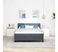 Teenpull Gray Upholstered Box Spring Bed with Adjustable Headboard, 160 x 200 cm Mattress, Medium Firmness, Wooden Frame, Indoor Bedroom Support for Two, Dark Elegant Finish