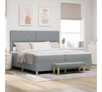 Teenpull Gray upholstered Box Spring Bed with Cushion 200 x 200 cm, Wooden Frame, Medium Firmness Mattress, headboard, Bench, Indoor Bedroom Support, for Two and Easy Care