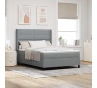 Teenpull Gray upholstered Box Spring Bed with LED Light, 140 x 200 cm Mattress Size, Adjustable headboard, Solid Pine Wood Frame, USB Powered Indoor Bedroom Set