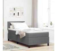 Teenpull Gray upholstered Box Spring Bed with LED Lights, 80 x 200 cm, Adjustable headboard, Pocket Spring Mattress, USB Powered, Contemporary Bedroom Comfort
