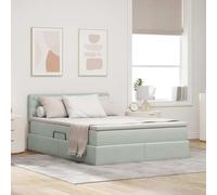 Teenpull Gray upholstered Storage Bed 140 x 200 cm with Mattress, slatted Base, Lift up Storage, headboard, Metal Frame for Bedroom Space Saving Comfort and Modern Home Use