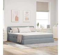 Teenpull Gray upholstered Storage Bed with 160 x 200 cm Mattress, LED Strips USB, Gas Lift Storage Base, Adjustable headboard, Medium Firmness, for Modern Bedroom Organization and Space Saving
