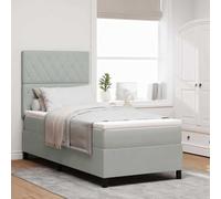 Teenpull Gray Velvet Box Spring Bed Frame 100 x 200 cm, Wooden Slat Support, Adjustable Headboard, 280 kg Capacity, Modern Bedroom Base for Adult Guest Room Comfort