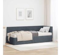 Teenpull Gray Velvet Corner Bed Frame with 2 Piece Mattress, 80 x 200 cm Single, Slatted Base, Wall Mounted Headboard, Space Saving Bedroom Sleep Support