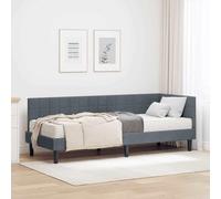 Teenpull Gray Velvet Corner Bed Frame with Mattress, Single Size 80 x 200 cm, Plywood Structure, Adjustable headboard, Fixed slats, Modern Bedroom Comfort and Space Saving Support