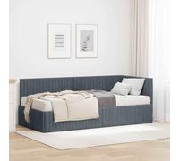 Teenpull Gray Velvet Corner Bed Frame with Mattress, slatted Base, upholstered headboard, Single 90 x 190 cm, for Bedroom, Indoor Use, Space Saving Comfort