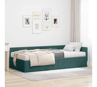 Teenpull Green Corner Bed Frame with Mattress, upholstered Platform Base, Breathable Fabric, Fixed slats, Adjustable headboard, 90 x 190 cm, Indoor Bedroom Use for restful Sleep