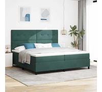 Teenpull Green Dark Box Spring Bed 200 x 200 cm Velvet Upholstered Bed Frame with Adjustable Headboard, Wooden Pine Structure, Medium Firm Mattress Set for Bedroom Rest and Indoor Use