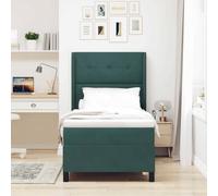 Teenpull Green Dark Box Spring Bed 90 x 190 cm Velvet Upholstered Bed Frame with Adjustable Headboard, Wood Structure, Medium Firm Mattress, Indoor Bedroom Support for Single Sleeper