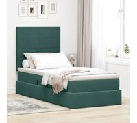 Teenpull Green Dark Storage Bed Frame with Mattress, Velvet upholstered headboard, Hydraulic Lift, RGB LED, Metal Base, 100 x 200 cm, Indoor Bedroom Use, Space Saving Design for One Sleeper