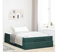 Teenpull Green Velvet Bed Frame with Mattress, 140 x 190 cm, Platform Base, Storage Drawers, Bedroom Support, Indoor Use, Modern Upholstered Set for Adult and Guest Rooms