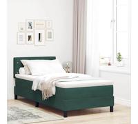 Teenpull Green Velvet Box Spring Bed 100 x 200 cm with Adjustable Headboard, Slatted Frame, Wooden Structure, Modern Bedroom Base for Adult and Guest Room, Indoor Comfort and Support