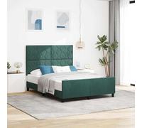 Teenpull Green Velvet Box Spring Bed Frame 140 x 190 cm, Pine Wood Structure, Adjustable Headboard, 2 Person Support, Indoor Bedroom Sleep Comfort