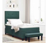 Teenpull Green Velvet Box Spring Bed Frame with upholstered headboard, 90 x 200 cm Medium Firmness Mattress, Wooden Structure for Bedroom, Interior Use, Single Sleeper, Easy Assembly