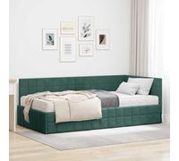 Teenpull Green Velvet Corner Bed Frame with 2 Piece Mattress, 90 x 200 cm Single Size, Wall Mounted Headboard, Plywood Support, Space Saving Bedroom Sleep Solution