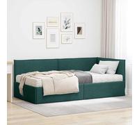 Teenpull Green Velvet Corner Bed Frame with 2 Piece Mattress, Plywood Structure, upholstered headboard and Soft Touch Finish for Bedroom, Indoor Use, Compact Support and Space Saving Comfort